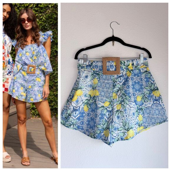 NEW Alden Adair James Shorts with Rattan Belt Buckle in Limoncello Size Small